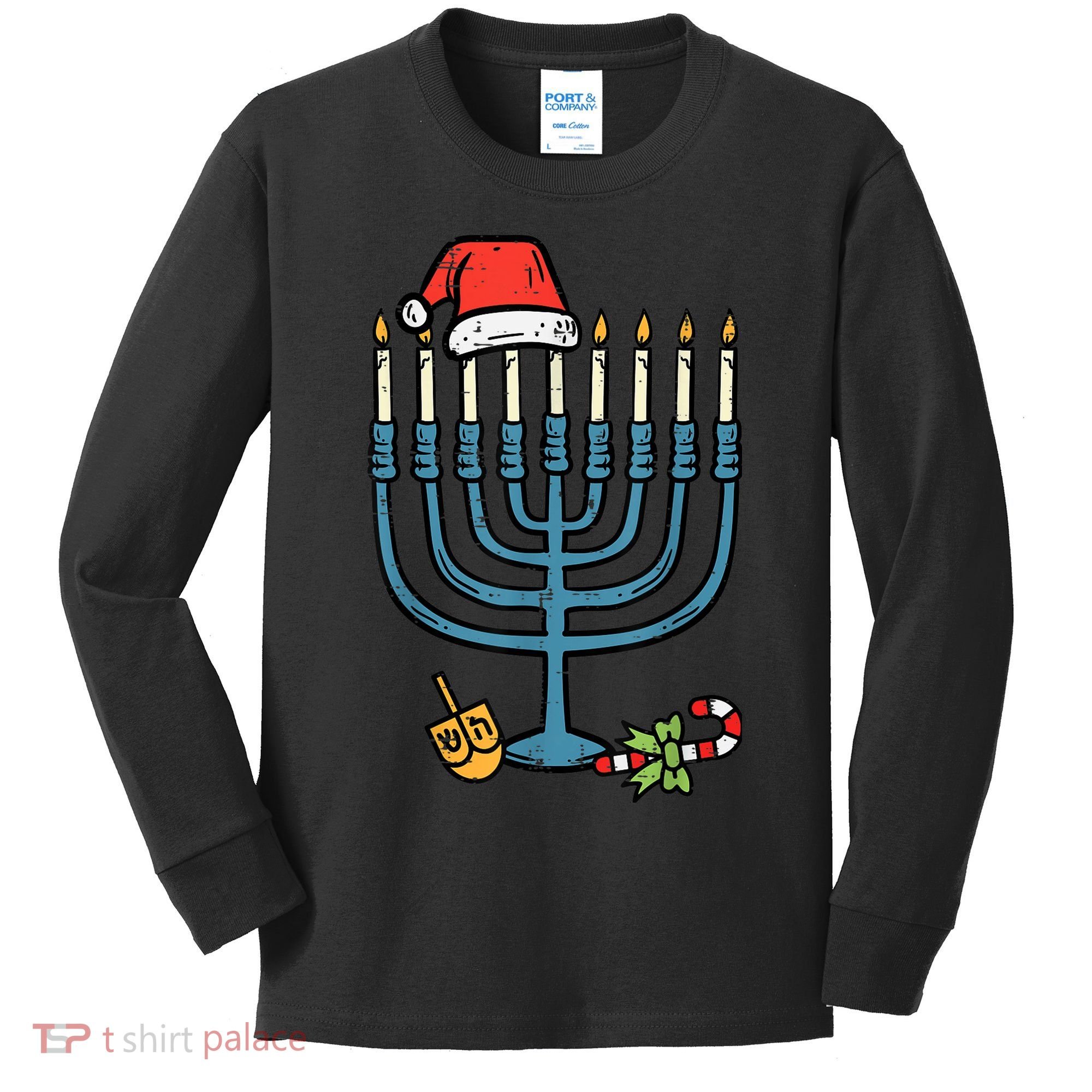 Christmas Hat Menorah Jew Hanukkah Chanukah    Kids Long Sleeve Shirt