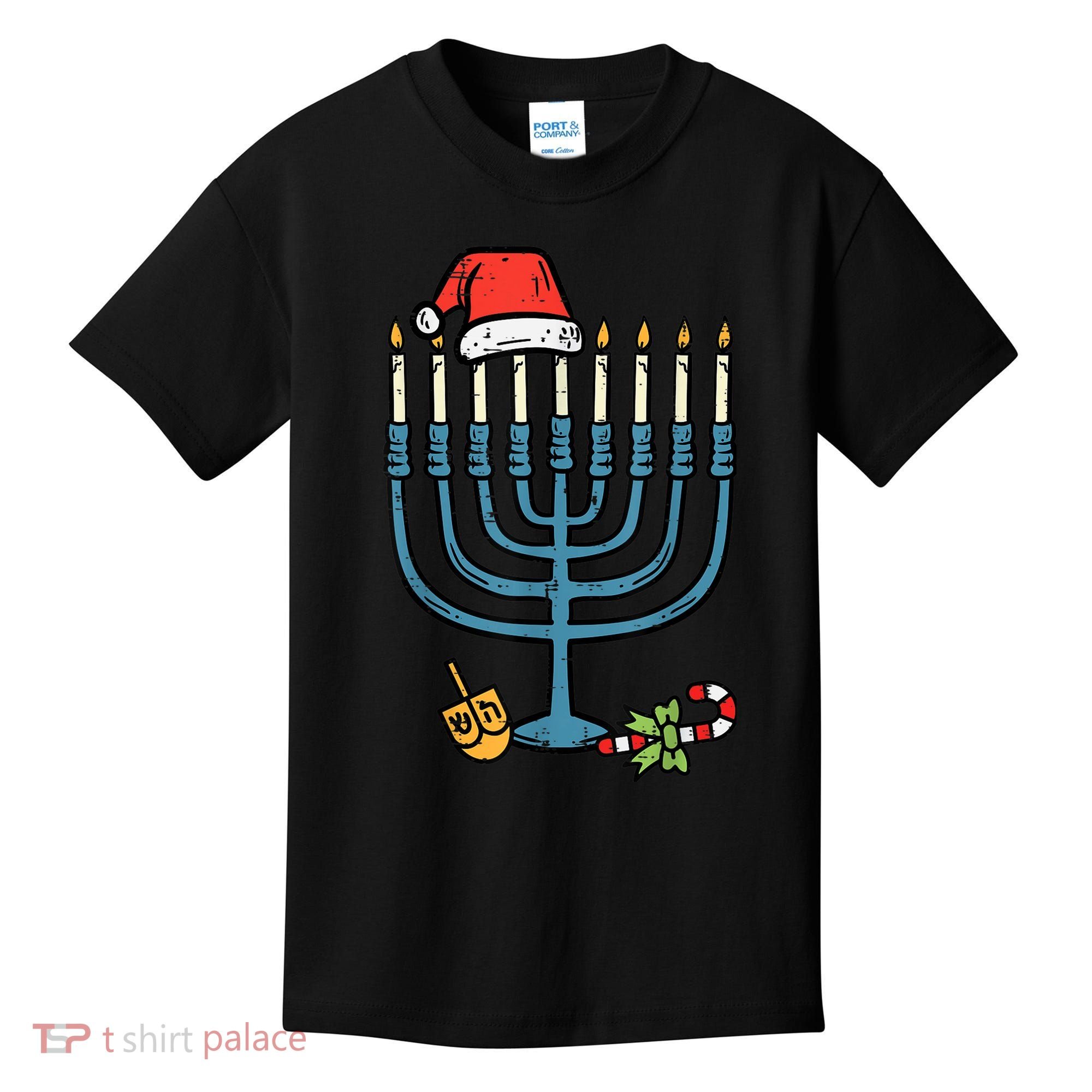Christmas Hat Menorah Jew Hanukkah Chanukah    Kids T-Shirt