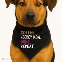 Coffee Hockey Mom Wine Repeat Cool Gift USA-Made Doggie Bandana thumb 1