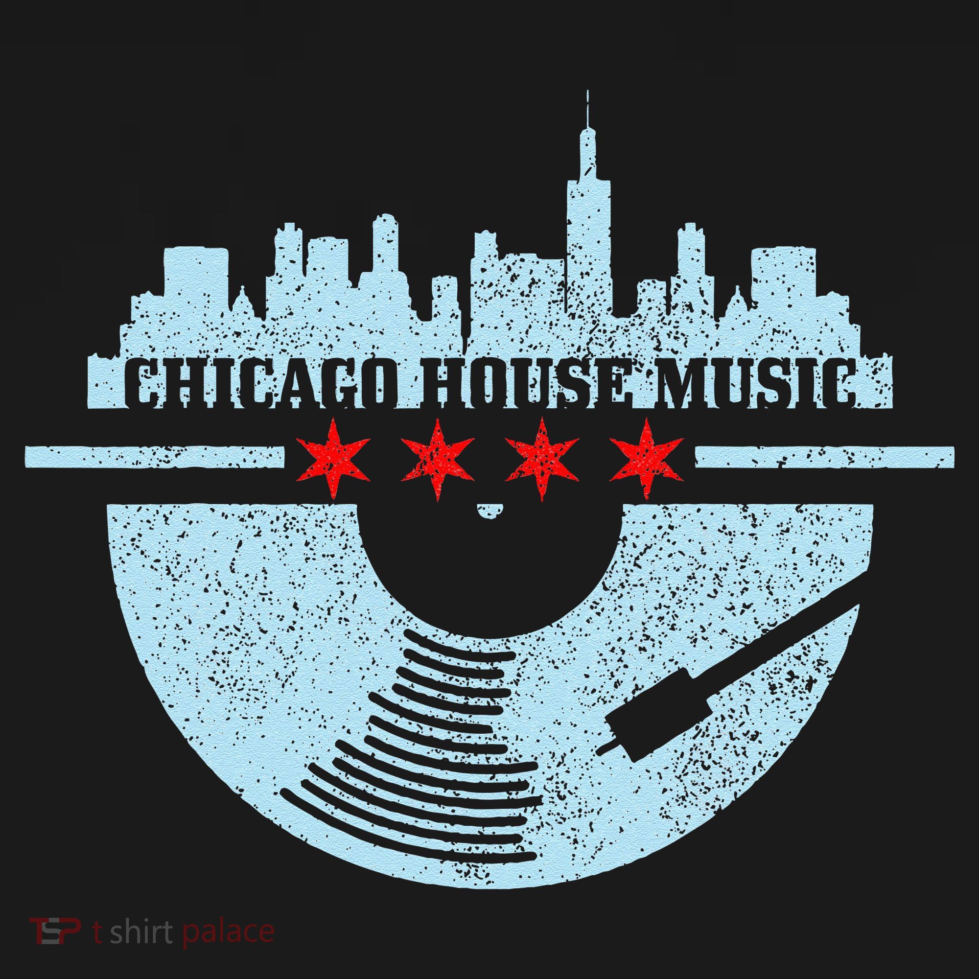 Chicago House Music Vintage Vinyl Dj Raver Flag Skyline Gift T-Shirt