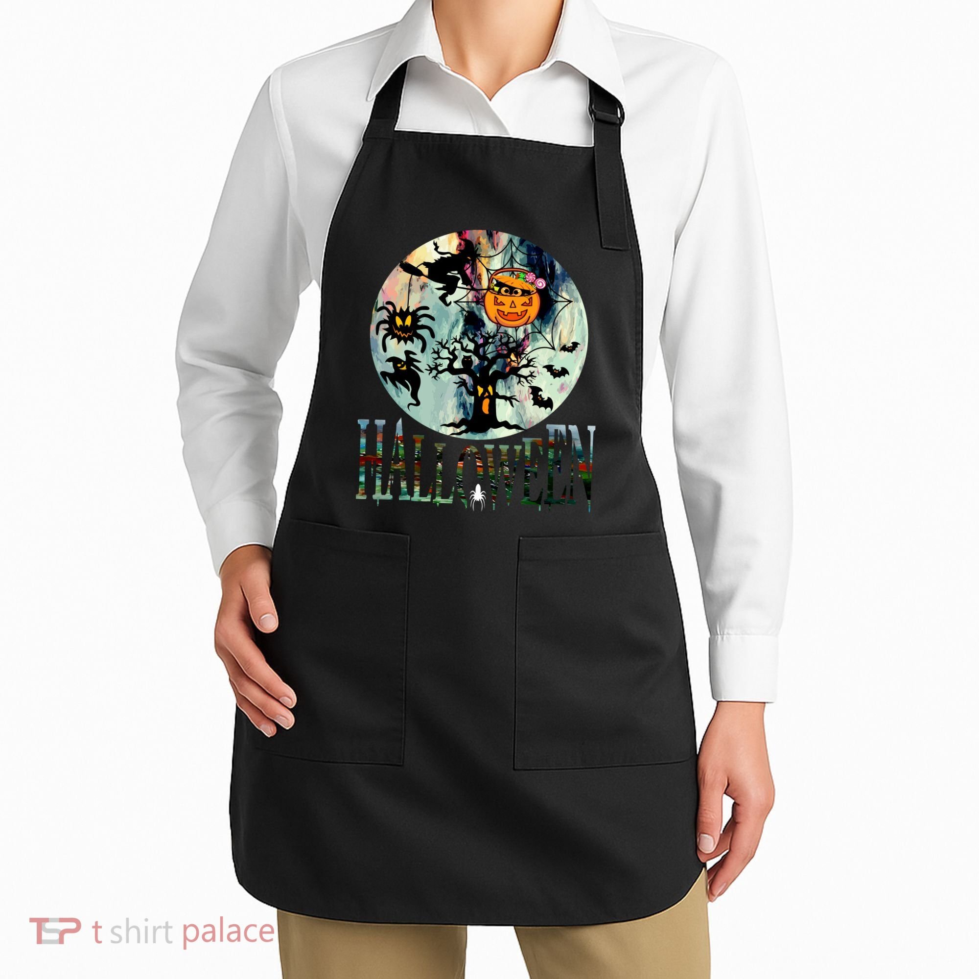 Creepy Halloween Moon Spider Pumpkin Witch Ghost Apron
