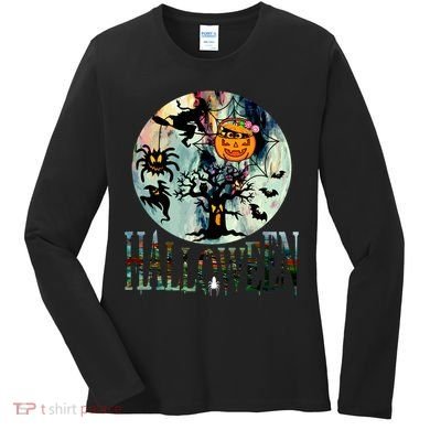 Creepy Halloween Moon Spider Pumpkin Witch Ghost Women's Long Sleeve Shirt