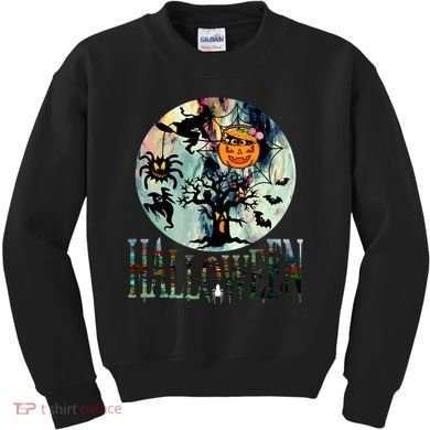 Creepy Halloween Moon Spider Pumpkin Witch Ghost Kids Sweatshirt