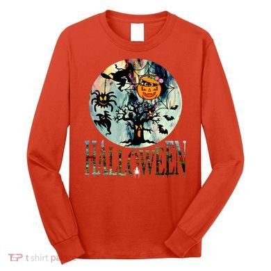 Creepy Halloween Moon Spider Pumpkin Witch Ghost Long Sleeve Shirt