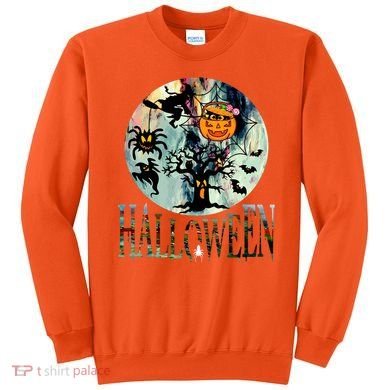 Creepy Halloween Moon Spider Pumpkin Witch Ghost Sweatshirt