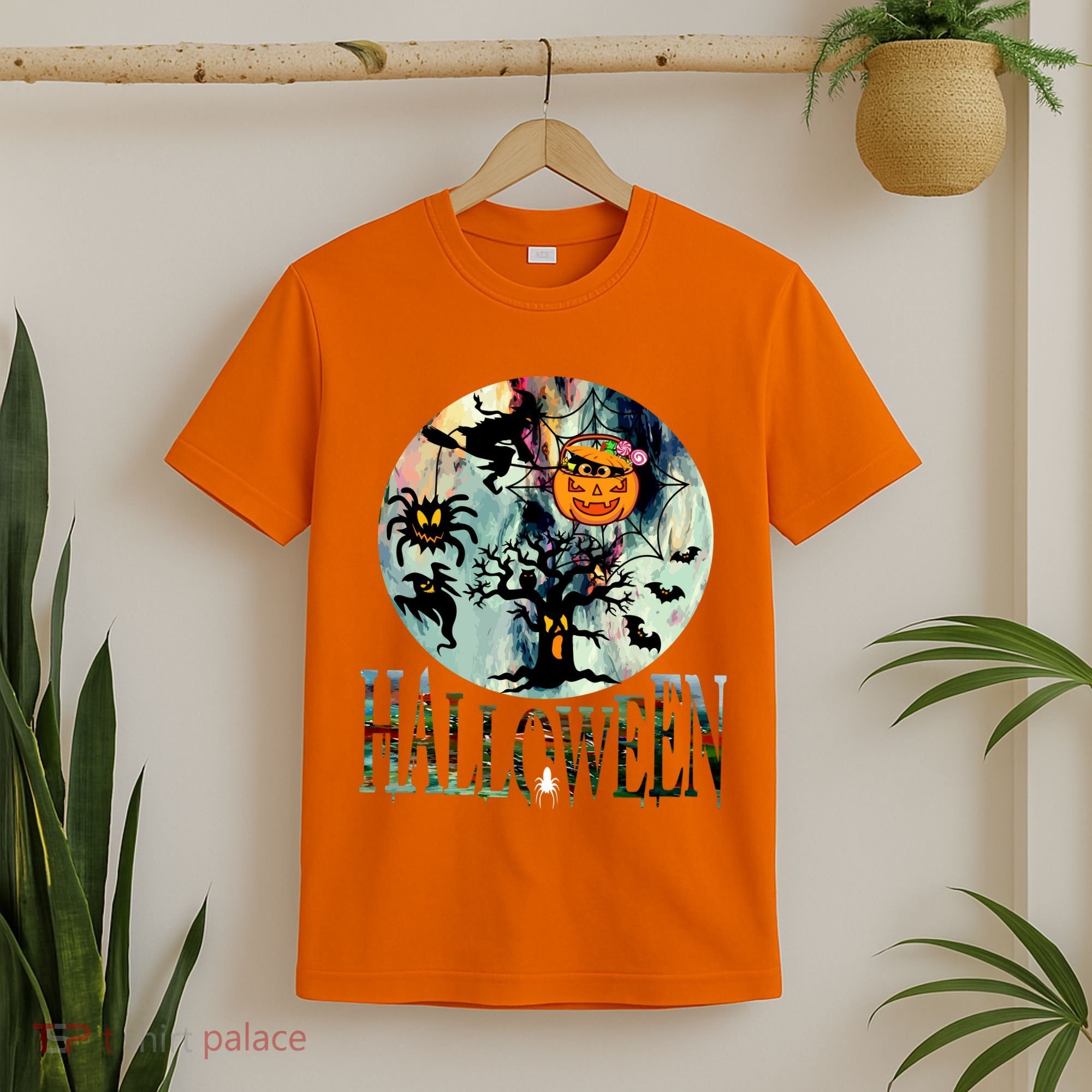 Creepy Halloween Moon Spider Pumpkin Witch Ghost T-Shirt