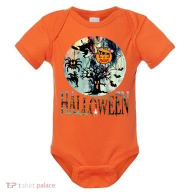 Creepy Halloween Moon Spider Pumpkin Witch Ghost Baby Bodysuit