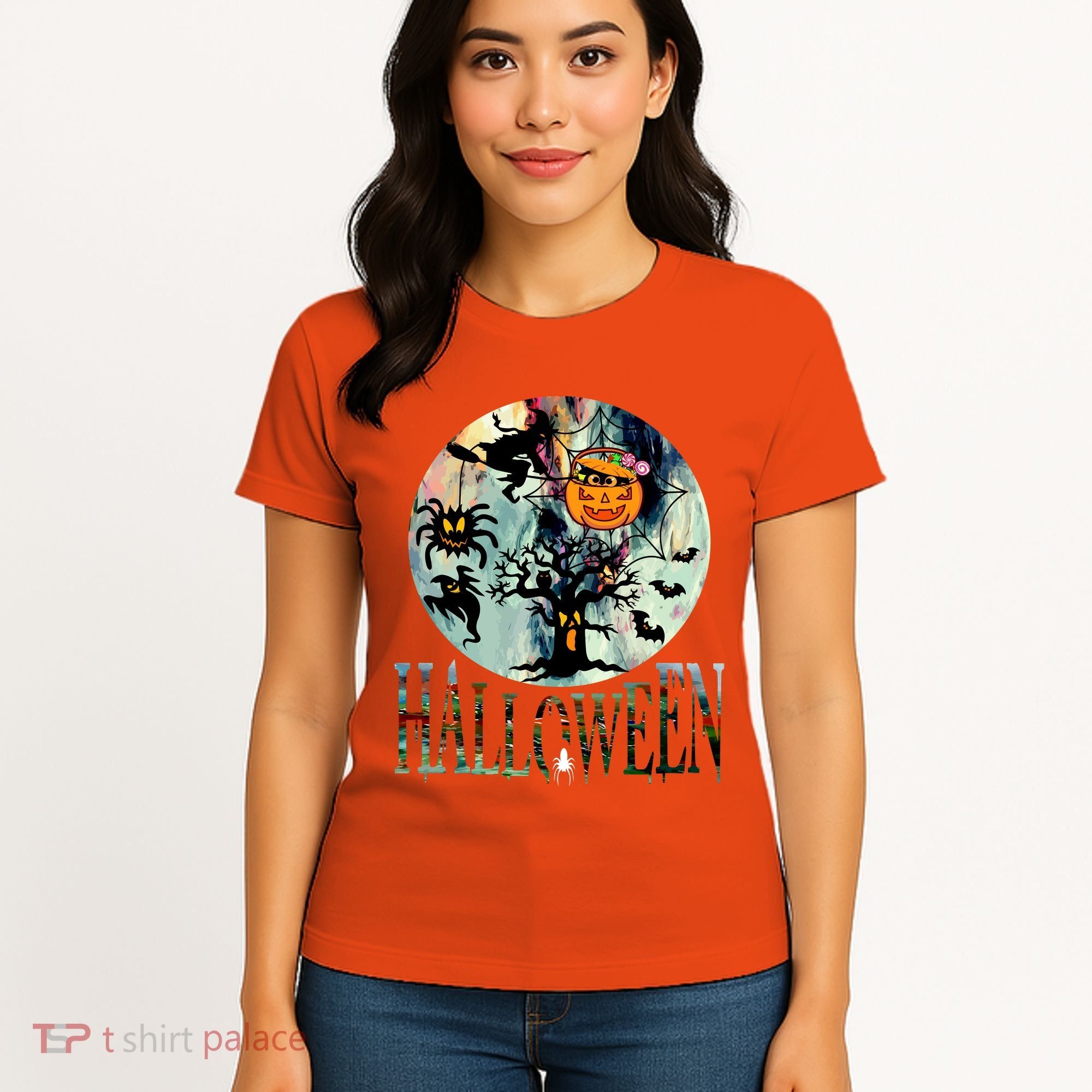 Creepy Halloween Moon Spider Pumpkin Witch Ghost Women's T-Shirt
