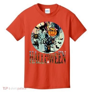 Creepy Halloween Moon Spider Pumpkin Witch Ghost Kids T-Shirt