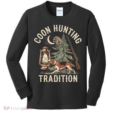 Coon Hunting Night – Patriotic Design For Coon Hunters Kids Long Sleeve Shirt