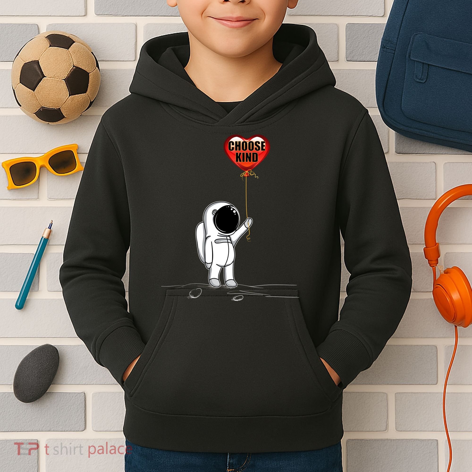 Choose Kind Astronaut Balloon Heart Anti Bullying Kids Hoodie