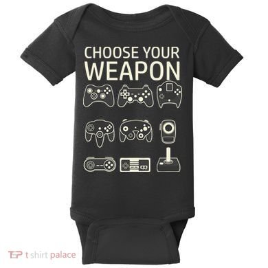 Choose Your Weapon Gaming Controllers Console Gamer Funny Baby Bodysuit