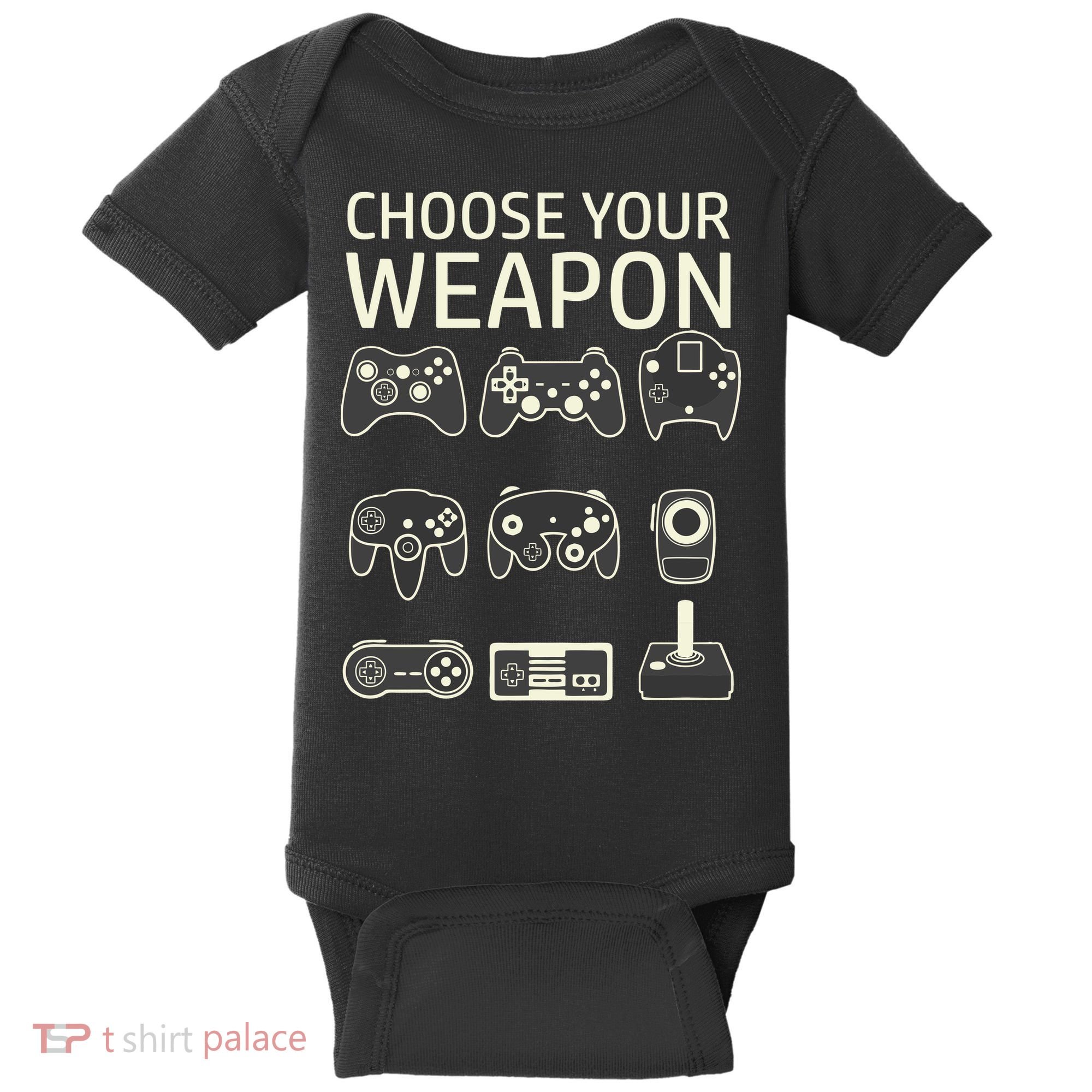 Choose Your Weapon Gaming Controllers Console Gamer Funny Baby Bodysuit