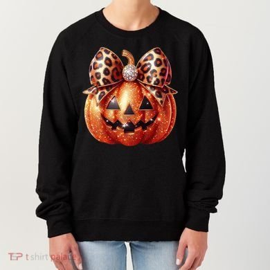 Cute Halloween Pumpkin Leopard Bow Women's Sweatshirt