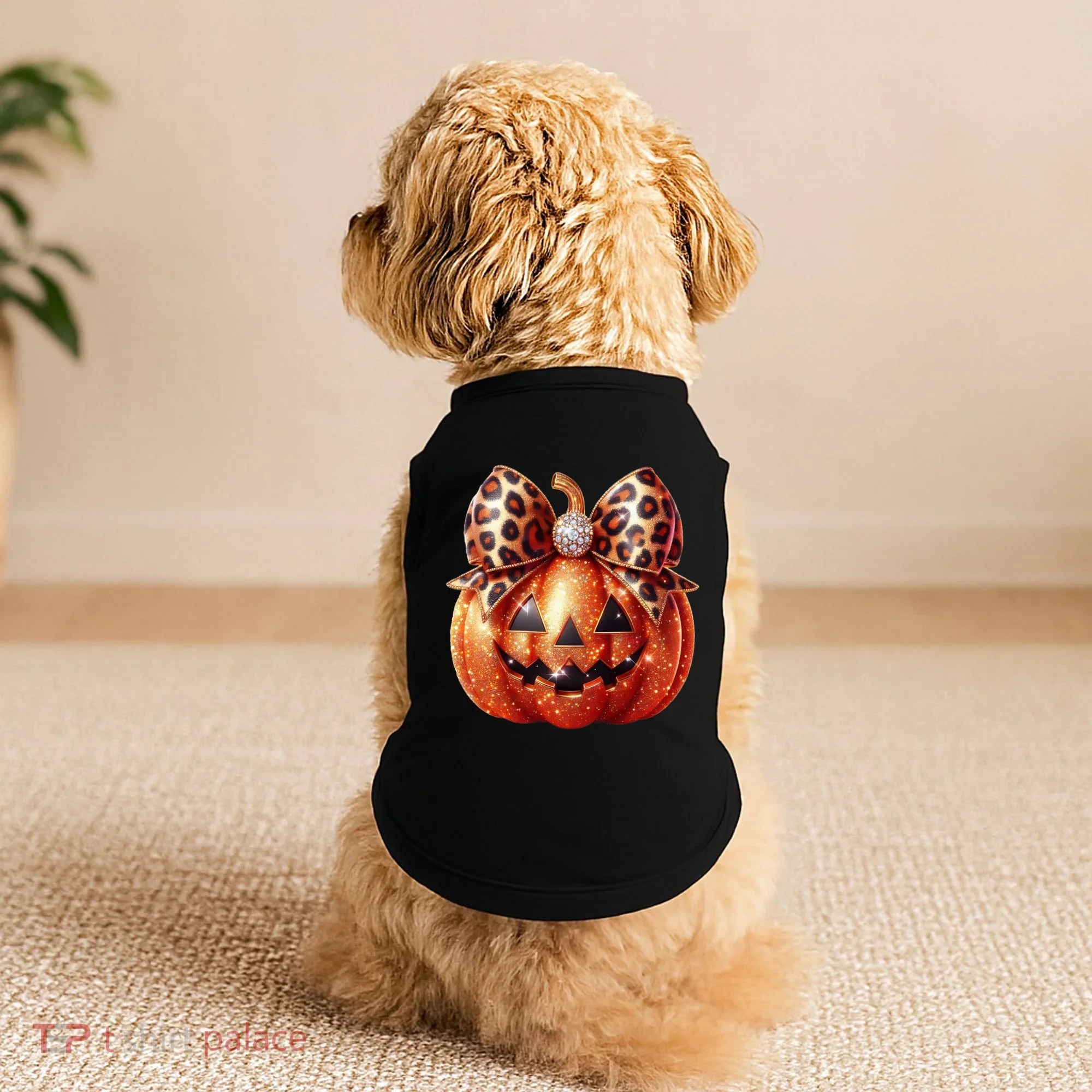 Cute Halloween Pumpkin Leopard Bow Doggie Tank