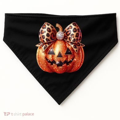 Cute Halloween Pumpkin Leopard Bow USA-Made Doggie Bandana