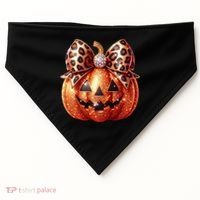 Cute Halloween Pumpkin Leopard Bow USA-Made Doggie Bandana thumb 0