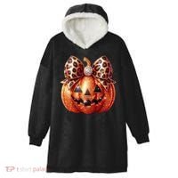 Cute Halloween Pumpkin Leopard Bow Hooded Wearable Blanket thumb 0