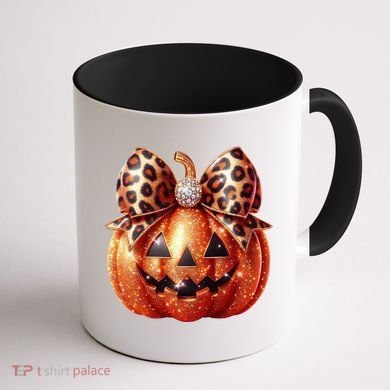 Cute Halloween Pumpkin Leopard Bow Coffee Mug back