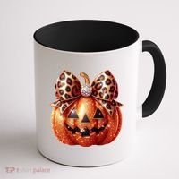 Cute Halloween Pumpkin Leopard Bow Coffee Mug thumb 1