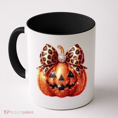 Cute Halloween Pumpkin Leopard Bow Coffee Mug