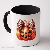 Cute Halloween Pumpkin Leopard Bow Coffee Mug thumb 0