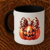 Cute Halloween Pumpkin Leopard Bow Coffee Mug thumb 2