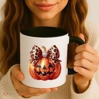 Cute Halloween Pumpkin Leopard Bow Coffee Mug thumb 3