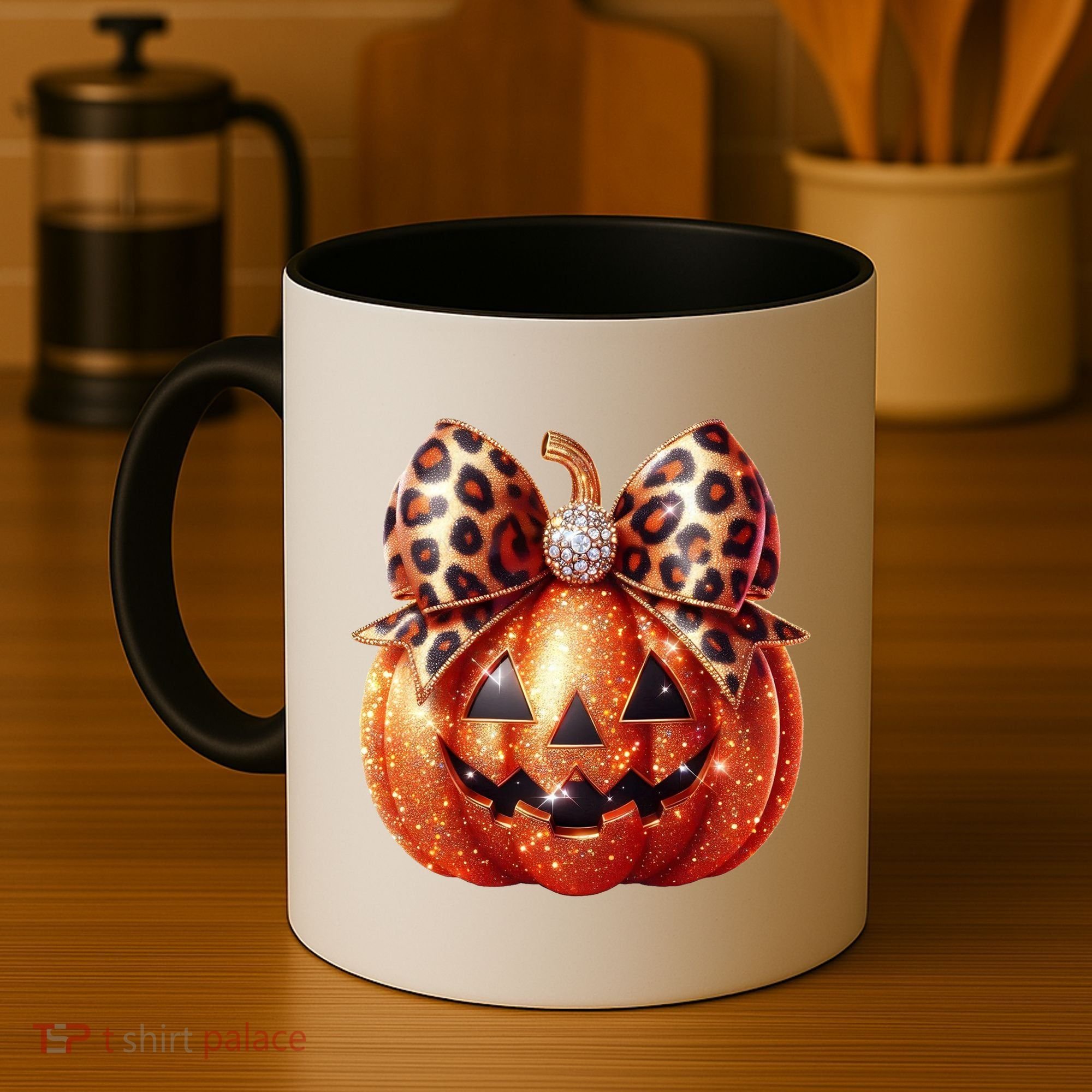 Cute Halloween Pumpkin Leopard Bow Coffee Mug