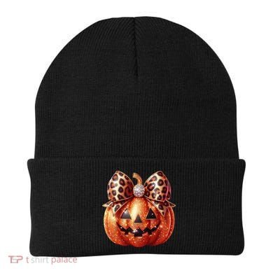 Cute Halloween Pumpkin Leopard Bow Beanie