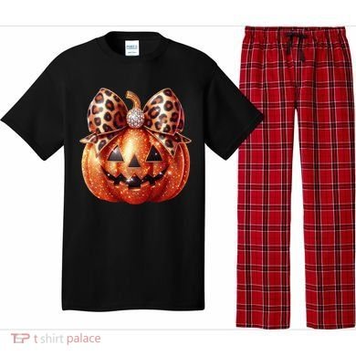 Cute Halloween Pumpkin Leopard Bow Pajama Set
