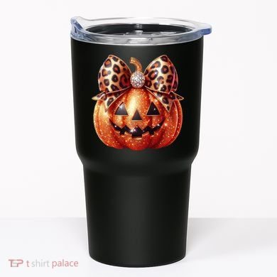 Cute Halloween Pumpkin Leopard Bow Tumbler