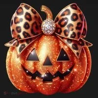 Cute Halloween Pumpkin Leopard Bow Ornament thumb 1