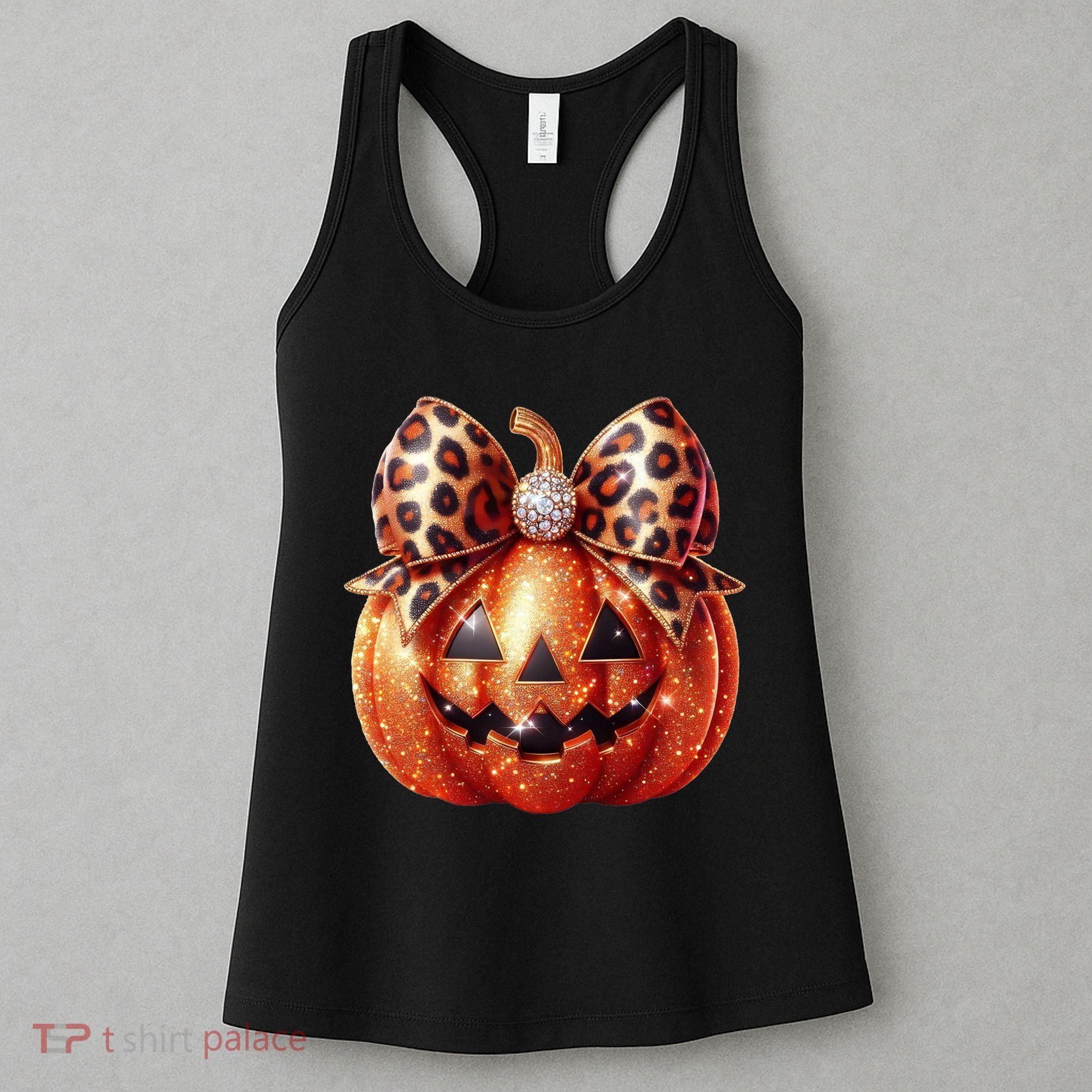 Cute Halloween Pumpkin Leopard Bow Women's Tank Top
