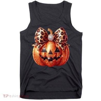 Cute Halloween Pumpkin Leopard Bow Tank Top