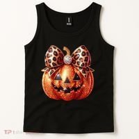 Cute Halloween Pumpkin Leopard Bow Tank Top thumb 2