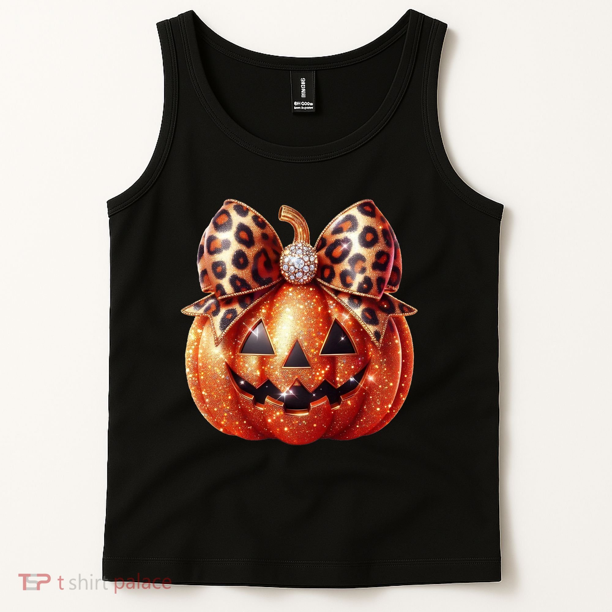 Cute Halloween Pumpkin Leopard Bow Tank Top