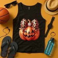 Cute Halloween Pumpkin Leopard Bow Tank Top thumb 4