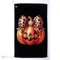 Cute Halloween Pumpkin Leopard Bow Golf Towel thumb 0