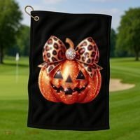 Cute Halloween Pumpkin Leopard Bow Golf Towel thumb 1