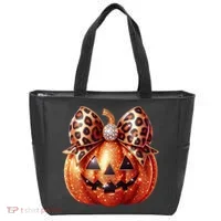Cute Halloween Pumpkin Leopard Bow Tote Bag thumb 0