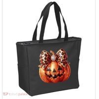 Cute Halloween Pumpkin Leopard Bow Tote Bag thumb 2