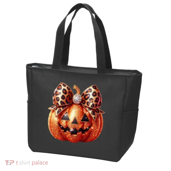 Cute Halloween Pumpkin Leopard Bow Tote Bag