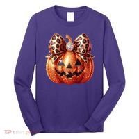 Cute Halloween Pumpkin Leopard Bow Long Sleeve Shirt thumb 0