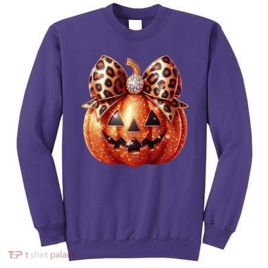 Cute Halloween Pumpkin Leopard Bow Sweatshirt