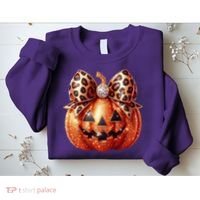 Cute Halloween Pumpkin Leopard Bow Sweatshirt thumb 2
