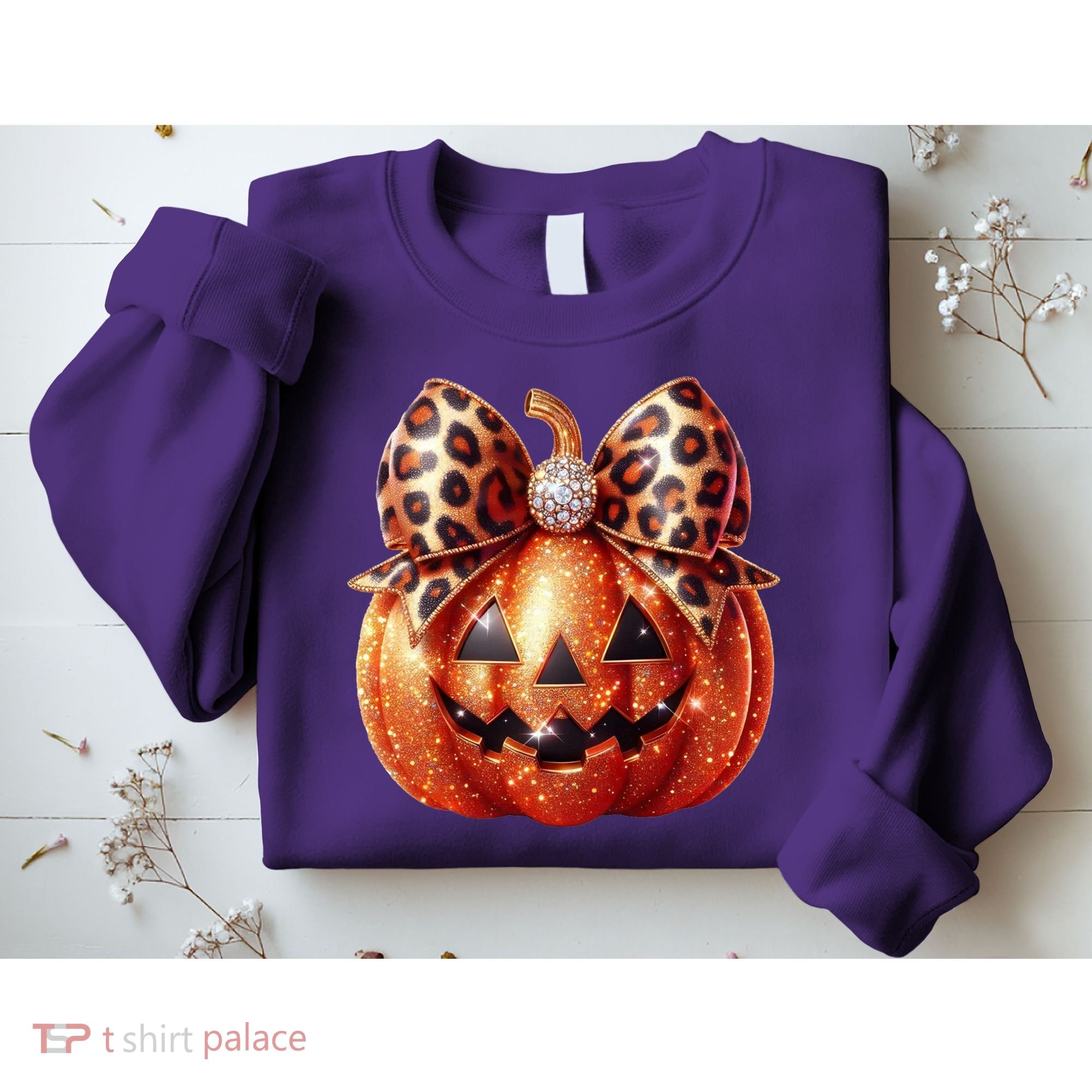 Cute Halloween Pumpkin Leopard Bow Sweatshirt