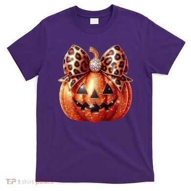 Cute Halloween Pumpkin Leopard Bow T-Shirt