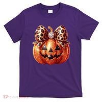 Cute Halloween Pumpkin Leopard Bow T-Shirt thumb 0