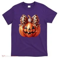 Cute Halloween Pumpkin Leopard Bow T-Shirt thumb 0